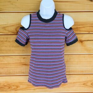 Rue21 Cold Shoulder Shirt‎ Juniors Sz M Multicolor Striped Cotton Stretch Ribbed